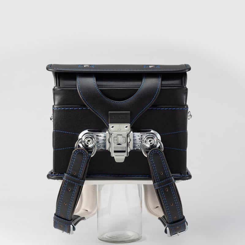 602 シボ牛革 学習院型 黒×ブルー