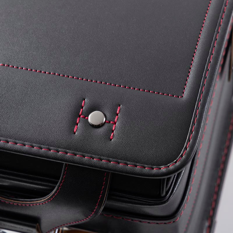 604 シボ牛革 学習院型 黒×レッド