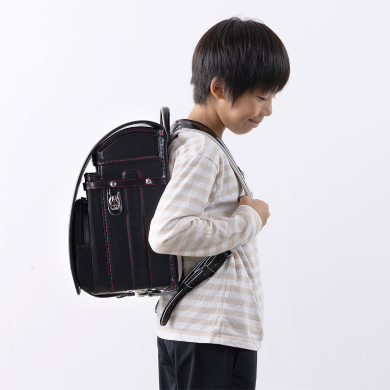 774 軽量牛革ハイブリッド クラリーノ®F 学習院型 黒×レッド