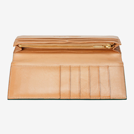 121-50 コードバン つや有り 長財布 小銭入れ付き （グリーン）