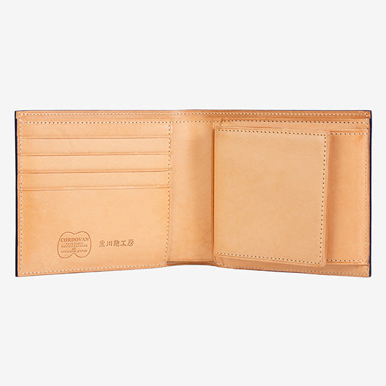 123-60 コードバン つや有り 二つ折り財布 小銭入れ付き （ネイビー）