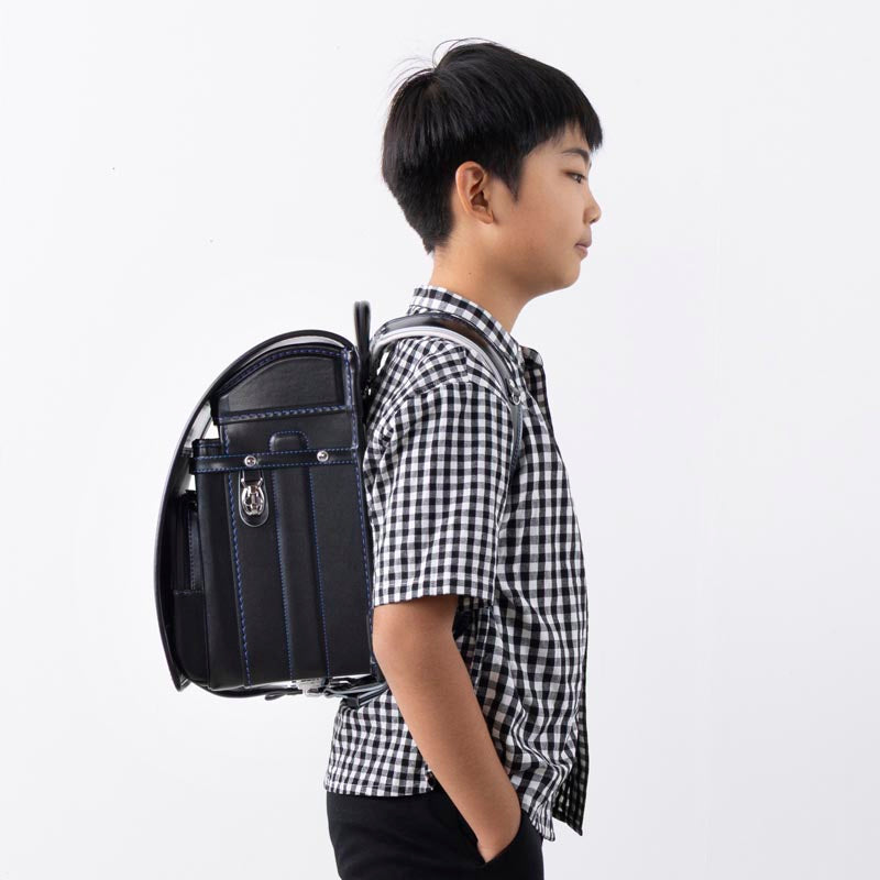 772 軽量牛革ハイブリッド クラリーノ®F 学習院型 黒×ブルー